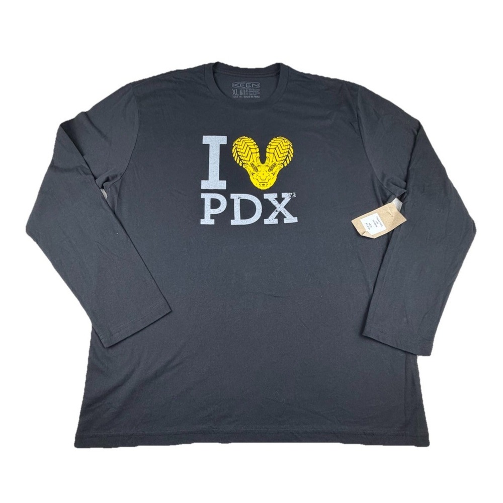 NWT KEEN "I Love PDX" Black Long Sleeve Shirt Mens‎ Size XL Organic Cotton